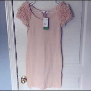 New H&M light pink ruffle sleeve bodycon dress